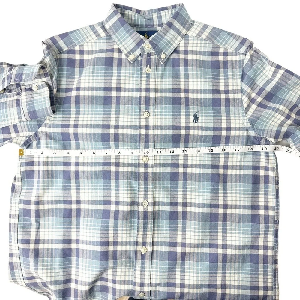 Ralph Lauren Boys Blue Plaid Button Down Long Sleeve Shirt Size XL (18-20)